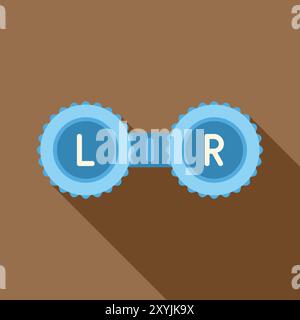 Blue contact lens container icon showing left and right lenses with a long shadow Stock Vector