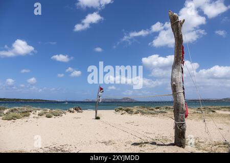 Beach volleyball net at Porto Liscia in Sardinia Stock Photo