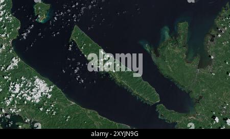 Alabat Island in the Philippine Sea on a satellite image taken in March 14, 2018 Stock Photo