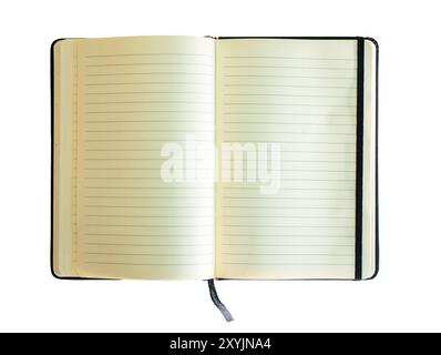 Blank lined notebook. Top view isolated on white background. Stock Photo