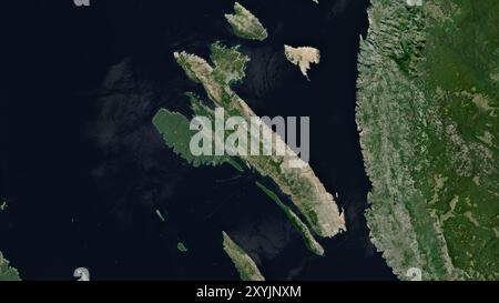 Arbe Island in the Adriatic Sea on a satellite image taken in July 9, 2023 Stock Photo