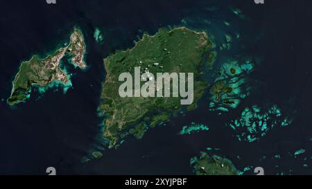 Pulau Banggi in the Sulu Sea on a satellite image taken in June 4, 2020 Stock Photo