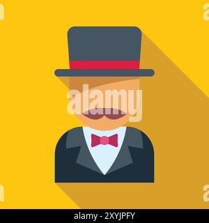 Flat design icon of a man wearing a suit and top hat, perfect for projects related to elegance, style, and sophistication Stock Vector