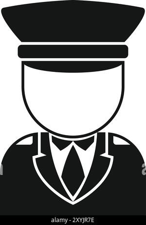 Black and white icon of a pilot wearing a uniform and hat, suitable for avatar or profile picture Stock Vector