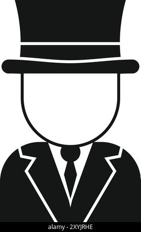 Simple vector icon of a magician avatar wearing a suit and a top hat, isolated on a white background Stock Vector