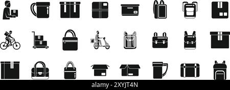 Case courier icons set. This set of icons shows the many different ways packages are delivered and the various types of packaging used Stock Vector
