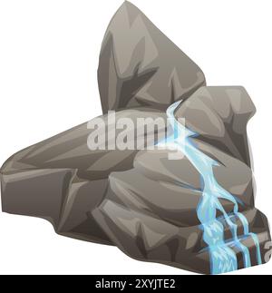 Cartoon illustration of a small, cascading waterfall flowing over rocks Stock Vector