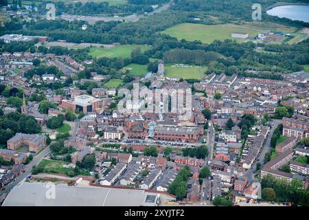 An aerial view of Prescot Town Centre, Merseyside, North West England, UK Stock Photo