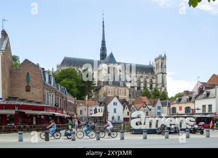 Amiens Cathedral seen from Saint Leu Quarter, Amiens,Picardy, France Stock Photo