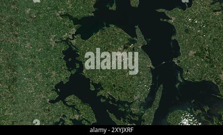 Funen Island in the Kattegat on a satellite image taken in June 16, 2020 Stock Photo