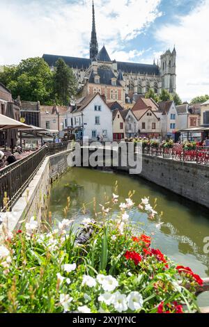 Amiens Cathedral seen from Saint Leu Quarter, Amiens,Picardy, France Stock Photo