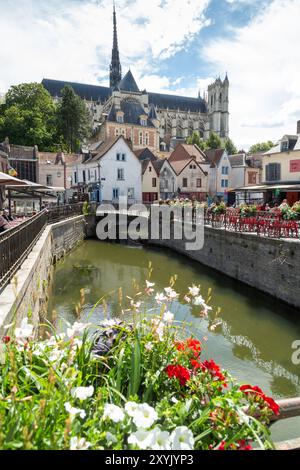 Amiens Cathedral seen from Saint Leu Quarter, Amiens,Picardy, France Stock Photo