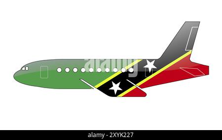 The Saint Kitts and Nevis flag painted on the silhouette of a aircraft. glossy illustration Stock Photo