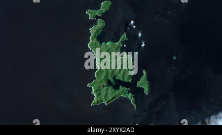 Jar Lann Kyun Island in the Andaman or Burma Sea on a satellite image taken in June 27, 2024 Stock Photo