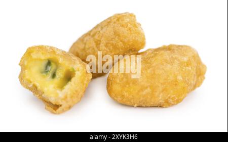 Portion of fresh made Chili Cheese Nuggets isolated on white background Stock Photo