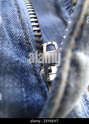 Fragment classic fashioned jeans with metal zipper Stock Photo