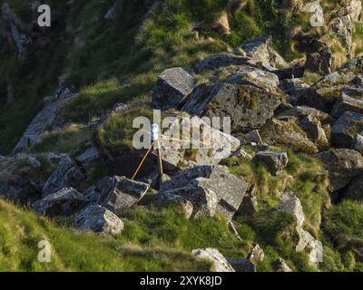 Surveillance camera in front of the puffin breeding burrows on Runde Island in Norway Stock Photo