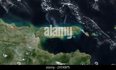 Madura Island in the Java Sea on a satellite image taken in May 8, 2018 Stock Photo