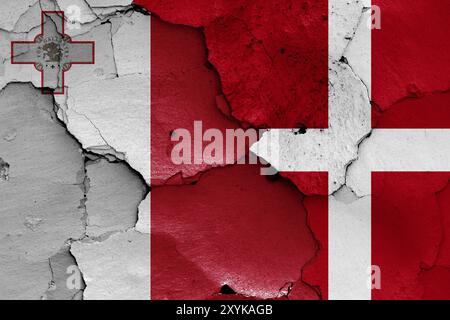 Flags of Denmark and Malta painted on cracked wall Stock Photo - Alamy