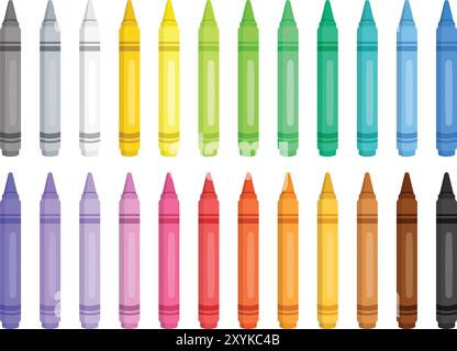 Office stationery crayon icons set in flat style. Pencil vector illustration on isolated background. Felt pen, marker sign business concept. Stock Vector