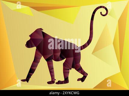 polygonal Baboon triangular shapes vector illustration digital art with abstract orange background Stock Vector