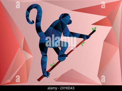 Low poly climbing monkey digital art with abstract background vector illustration design Stock Vector