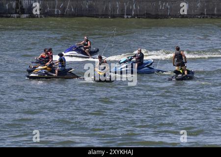 Amphibious water scooter, jetski riding on the Saint Lawrence River, Montreal, Province of Quebec, Canada, North America Stock Photo