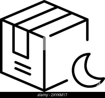 Parcel box and crescent moon. After hours overnight express delivery. Pixel perfect vector icon Stock Vector
