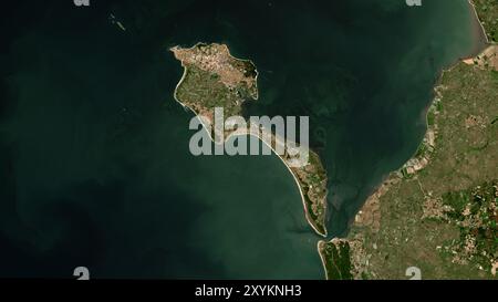 Ile de Noirmoutier in the Bay of Biscay on a satellite image taken in October 8, 2023 Stock Photo