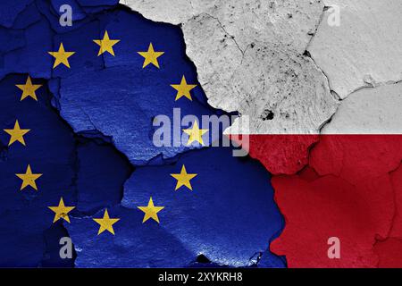 flags of EU and Poland painted on cracked wall Stock Photo - Alamy
