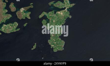 South Ronaldsay Island in the North Sea on a satellite image taken in June 5, 2018 Stock Photo