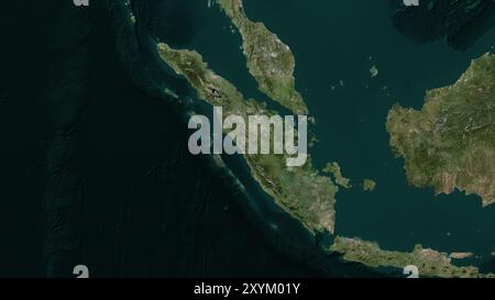 Sumatra Island in the Java Sea on a satellite image taken in March 29, 2022 Stock Photo