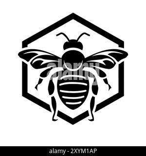 Geometric Bee Logo Design in Black and White Stock Vector