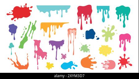 Color paint splash, splatter, blobs set. Multicolor splashes isolated on white background. Vector illustration Stock Vector