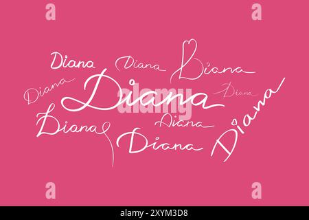 Female name Diana written in different scripts. Girls name Diana handwritten lettering calligraphy typescript. Vector illustration Stock Vector