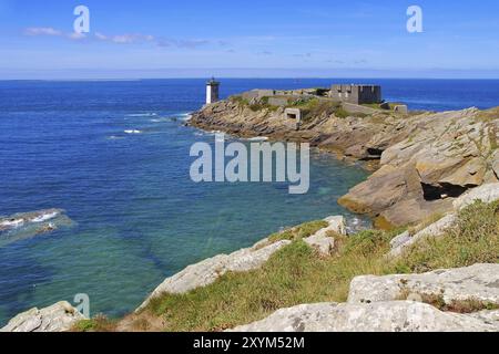 Kermorvan lighthouse in Brittany, Kermorvan lighthouse in Brittany, France, Europe Stock Photo