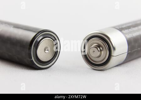 Plus and minus pole of two batteries Stock Photo - Alamy