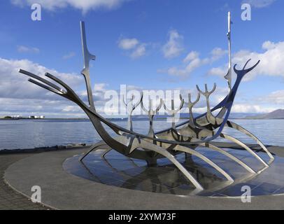 Solfar, sunshine trip: sculpture on the waterfront promenade in Reykjavik, Iceland, Europe Stock Photo