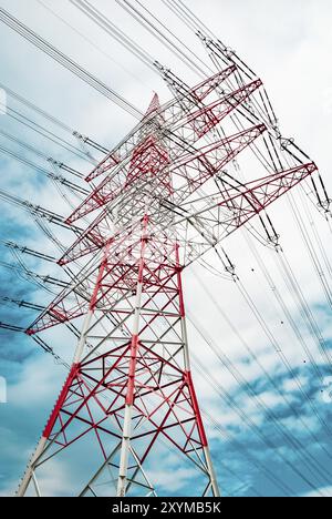 Red white pylon, low angle Stock Photo