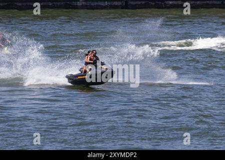 Amphibious water scooter, jetski riding on the Saint Lawrence River, Montreal, Province of Quebec, Canada, North America Stock Photo