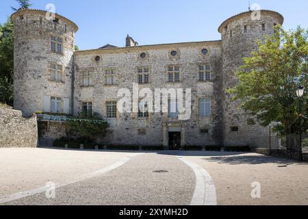 The medieval castle in Voguee, France, Europe Stock Photo