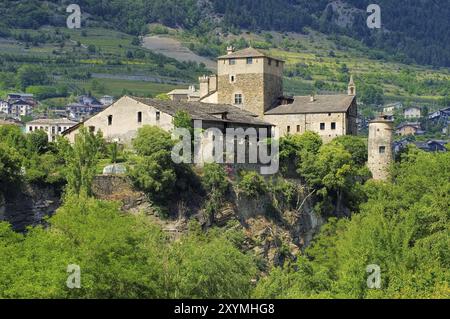 Saint-Pierre Sarriod de la Tour castle in the Aosta Valley, Saint-Pierre Sarriod de la Tour in Aosta Valley, Italy, Europe Stock Photo