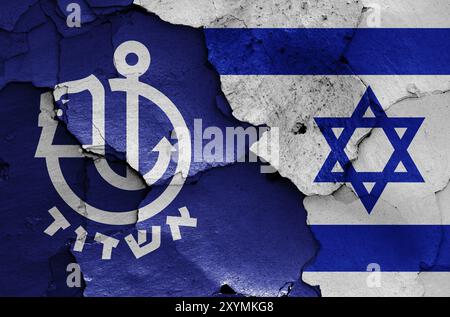 Flags of Ashdod and Israel painted on cracked wall Stock Photo