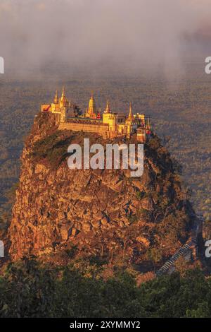 Taung Kalat Monastery on Mt. Popa seen from another hill Stock Photo