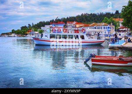 Thassos, Greece - May 5, 2018: Thasos port with boats and 