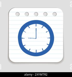 Doodle Wall Clock icon, blue pen hand drawn infographic symbol on a notepaper Stock Vector