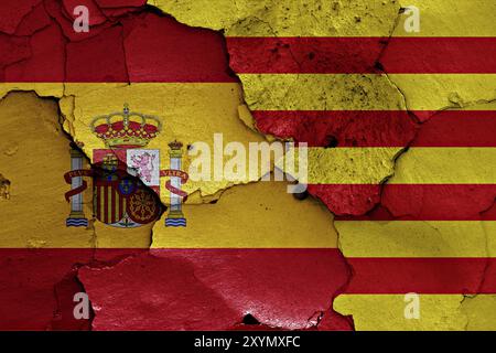 flags of Spain and Catalonia painted on cracked wall Stock Photo - Alamy