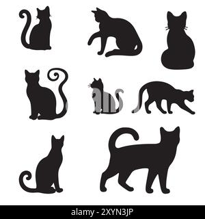 black cat silhouette set with white background Stock Vector