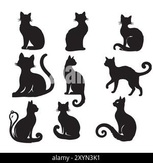 black cat silhouette set with white background Stock Vector
