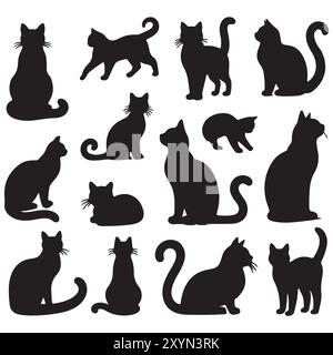 black cat silhouette set with white background Stock Vector